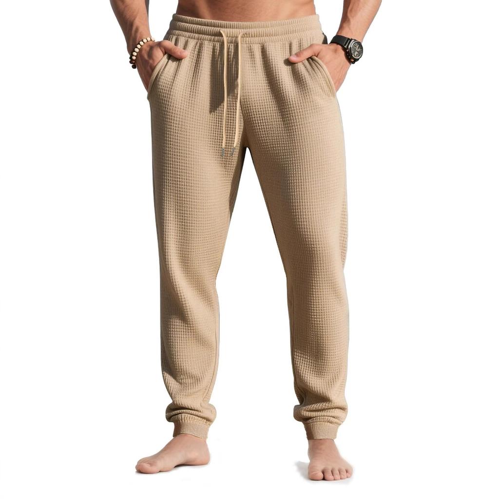 Pantaloni Jogger da Uomo a Nido d'Ape Coulisse Vita Elastica Polsini a Costine Casual Loungewear Aderenti Pantaloni da Tuta