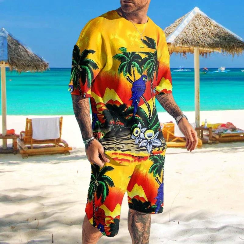 Neues Hawaii 3D-Druck Trainingsanzug Sommer Herren Kurzarm T-Shirt Sets