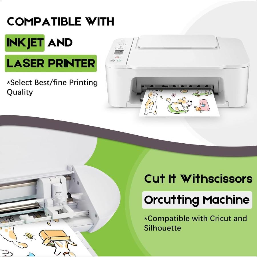 30 Sheets Premium Printable Vinyl Sticker Paper for Inkjet Printers Matte White 8.5x11 Inch Waterproof and Vibrant Colours Reta