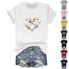 Maglietta casual da donna con stampa, scollo tondo, pullover, manica corta