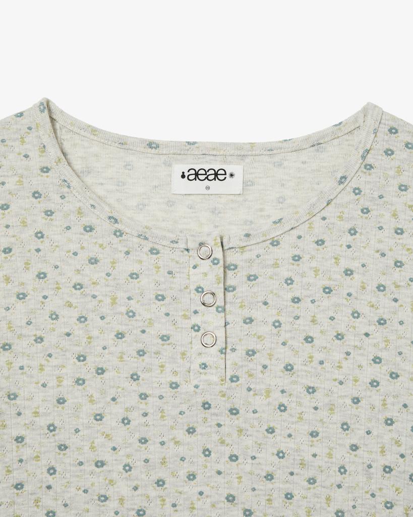 Eiieii Flower Henley Neck Tee [Oatmeal]