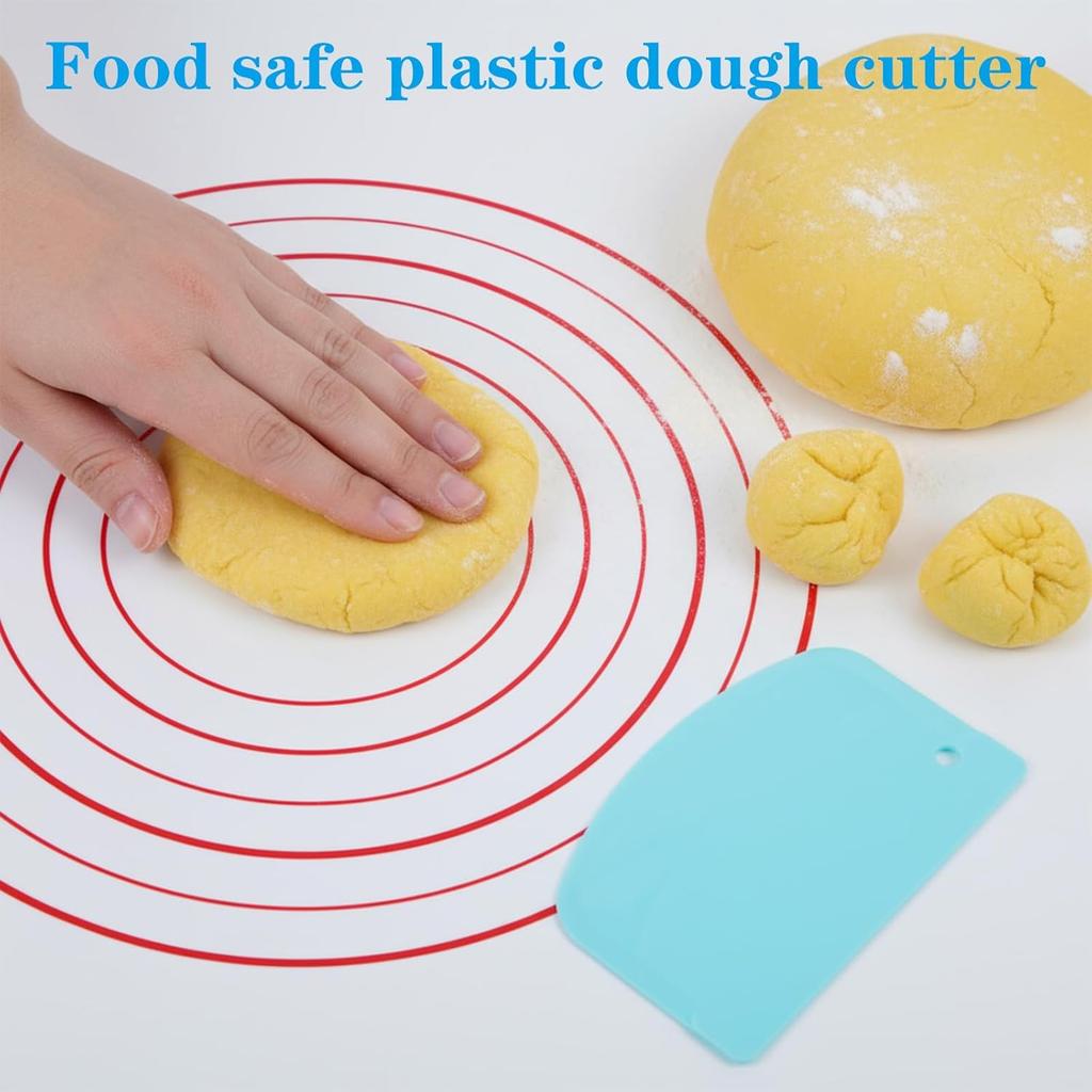 6Pcs Food Dough Scraper Bench Scraper, Plastic Multi Purpose Kitchen Pastry Cutting Tool Flexible Bowl Scrapers with Curved Edge, Cake Baking Bench