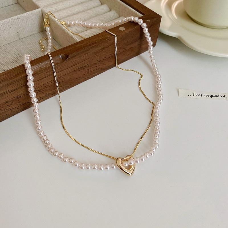 French retro artificial opal love flower pearl necklace collarbone chain Korean necklace women