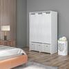 Wardrobe Storage Cabinet with Rail Curtains 3 Removable Fabric Drawers 105 X 48 X 160 Cm White