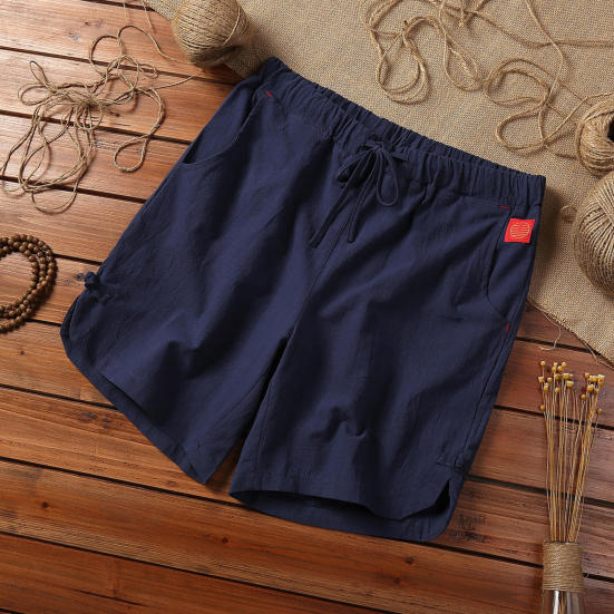 Men Beach Shorts Drawstring Elastic Waist Solid Color Loose Pockets Sports Quick-drying Plus Size Chinese Style Men Sweatpants Male Clothing
