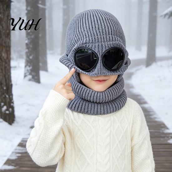 Comfortable Skin Friendly Winter Cap 1 Set Knit Hat Neck Warmer for Kids, Earflap with Goggles, Kids Gift School Travel Fleece Lined Aviator Cap, Warm