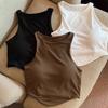 Canottiera imbottita da donna con reggiseno integrato, doppia fodera, collo alto, canottiera da stratificare, magliette basic, aderente, top estivo da uscire