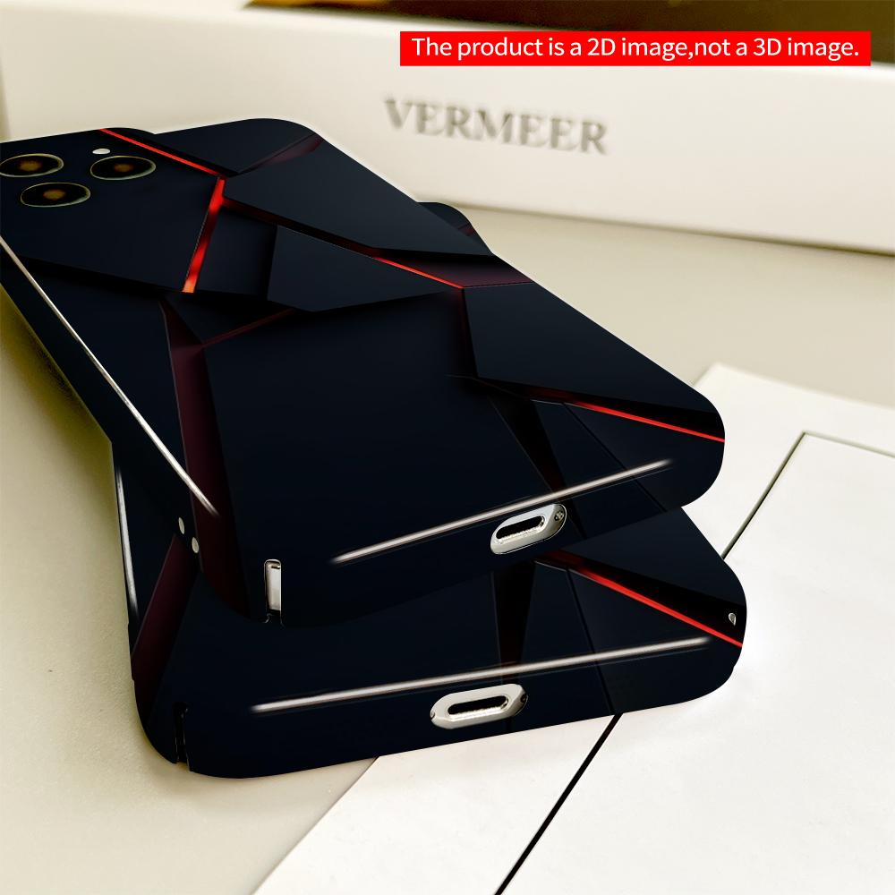 2DFlat Dark Geometry with Crimson Glow Lines All inclusive film hard phone case, compatible with iPhone 18 Pro Max 17 16 15 14 13 12 11