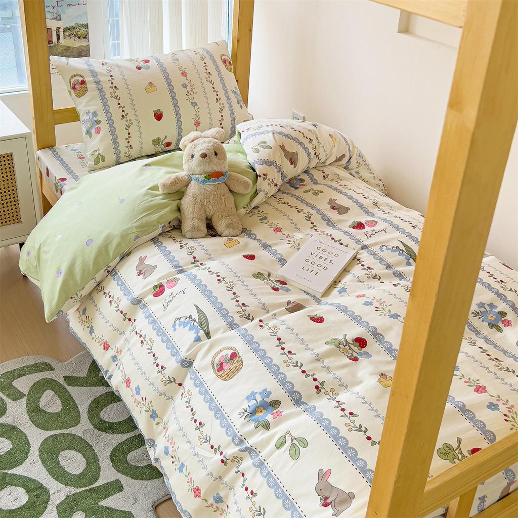 K pop Style Back-to-School Pink Bedding Set Twin Full Queen Size Bed Girls Floral Bed Flat Sheet Pillowcase Kawaii Home Textile