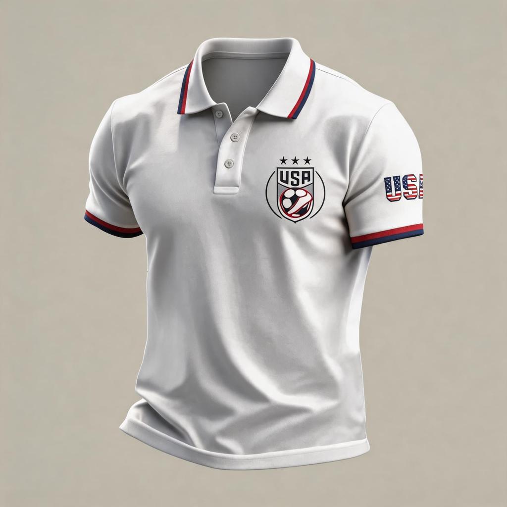 Men's Loose Fit Breathable Polo Shirt Short Sleeve Soccer Fanwear USA 2026 Embroidered Design Lightweight Mesh Fabric