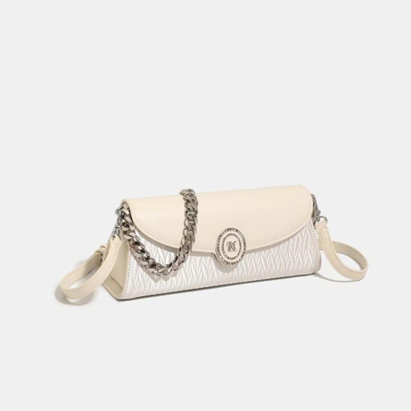 Leather Pleated Chain Underarm Bag Women's New Fashion Versatile Trendy High Sense Messenger Baguette Bag Women
