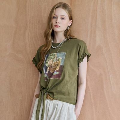 Bead PrinTing Frill Sleeve Ribbon T shirT zf08qT021na