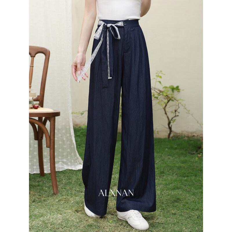 Women s Dark Blue Loose Wide-Leg Casual Pants S