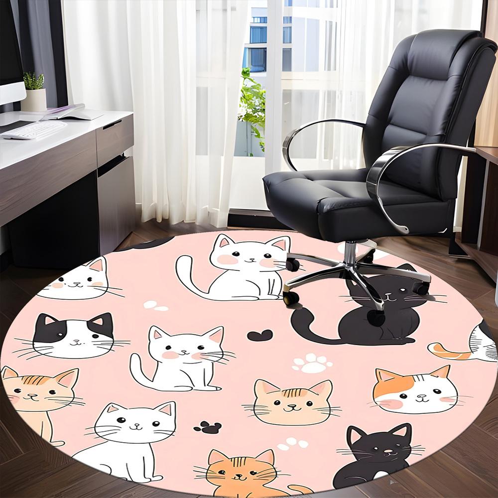 1pc Cat Pattern Office Round Area Rug, Under Office Chairs Bedroom Living Room Home Decor, Room Deco