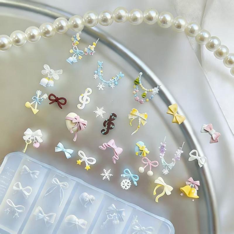 1/3Pcs 3D Silicone Nail Art Mold Bow Cartoon Animal Relief Pattern Design Diy Transparent Templates Manicure Design Tool