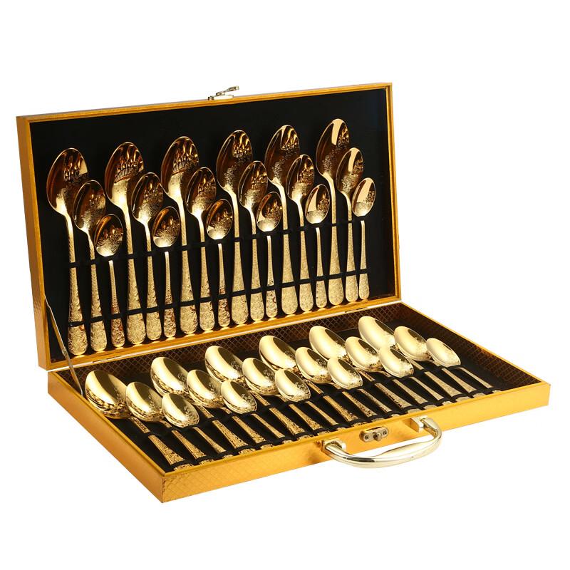 Набор столовых приборов Zhishi из 36 предметов, серебряный, в деревянной подарочной коробке