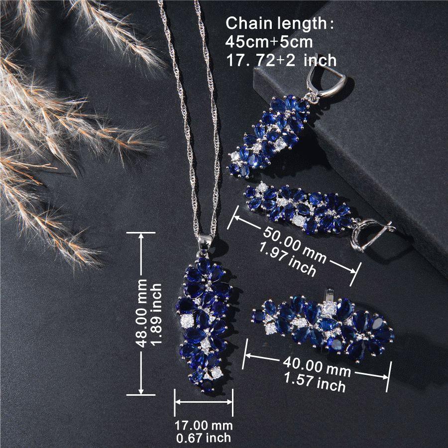 Luxury Retro Blue Zirconia Wedding Jewelry Set With Earrings, Bracelet, Ring And Necklace Pendant Sets, Elegant Party Gifts