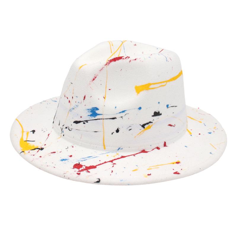 2022 New Paint Graffiti Artist Top Hat Foreign Trade Cross-Border Felt Hat Fashion Jazz Hat Fedorahat