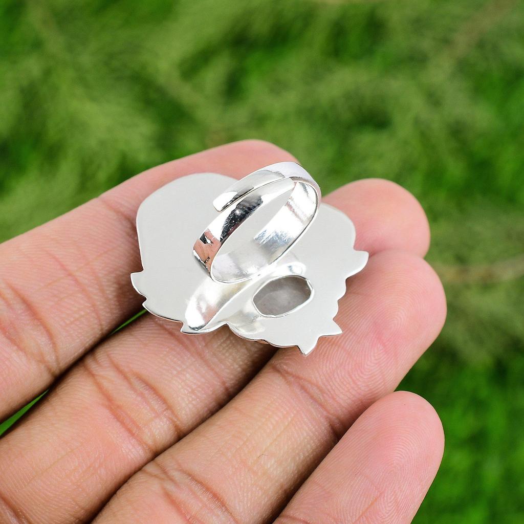 Rainbow Moonstone Gemstone Elegant Ethnic Handcrafted Promise Ring 925 Silver