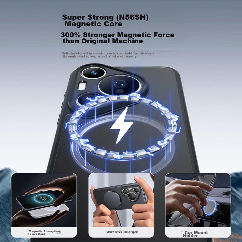 Huawei Pura70pro Phone Case, P70pro+ Universal Magnetic Charging, Full Lens Protection, Airbag Shockproof, Frosted Anti-Fingerprint Protective Case