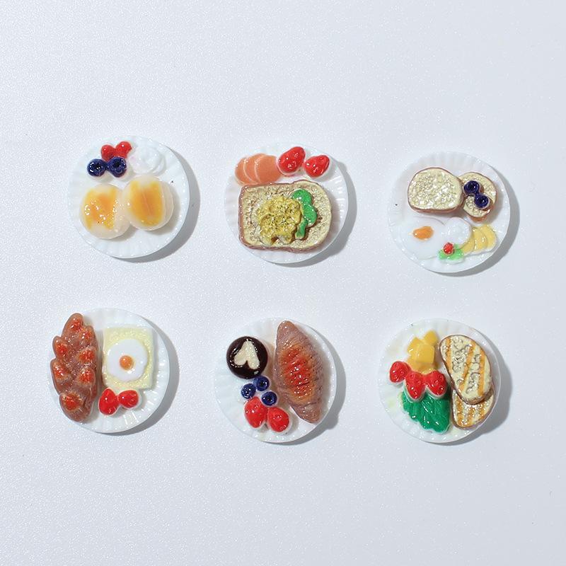 6PCS Magnetic Refrigerator Stickers Simulation Food Finished Snack Plate Resin Small Plate Small Kitchen Homemade Diy Decoration