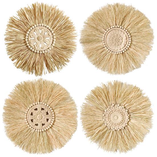 Ornament de paie Creativ țesut Macrame Mărgele din lemn de perete rotund Decor pentru fermă