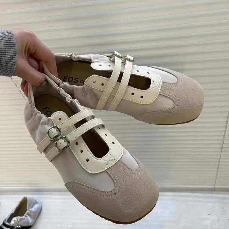 Leather Retro Mary Jane Shoes Women's Spring and Summer New Versatile Color Matching Suede Ballet Shoes