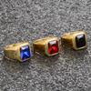 Stainless Steel Square Gemstone Shaped Ring for Men PVD Gold Plated Jewelrry