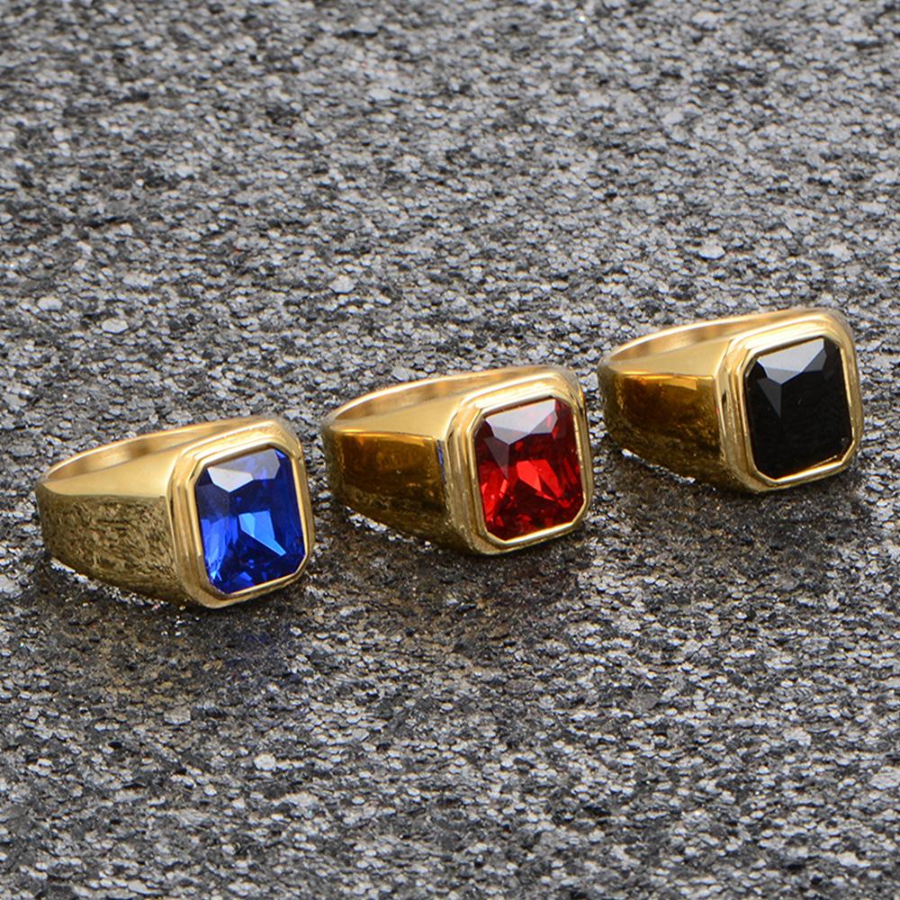 Stainless Steel Square Gemstone Shaped Ring for Men PVD Gold Plated Jewelrry