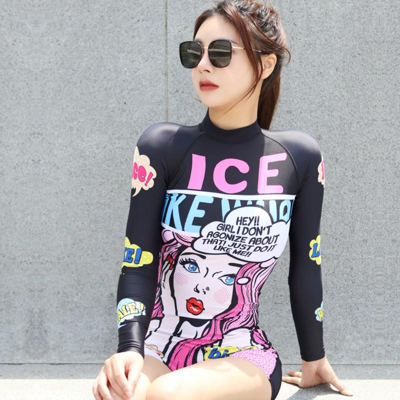 Womens Full Coverage One-Piece Swimsuit Swimming Pool Racing Plus Size Modest Swimwear With Built-in Pad Long Sleeve