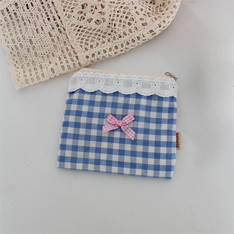 

Милый клетчатый кошелек Ins, сладкая сумка-органайзер с кружевом, сумка для гигиенических прокладок, высококачественная косметичка для помады