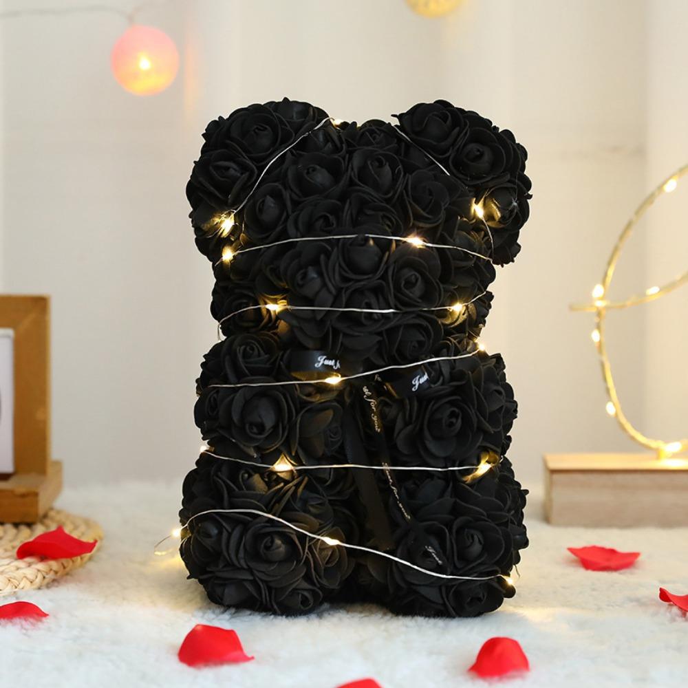 28cm Artificial Teddy Rose Multicolors with LED Strip Flower Bear Romantic Valentines Day Gift Girlfriend Women Anniversary Bear