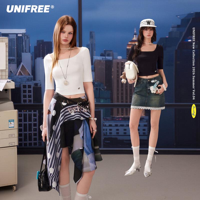 UNIFREE U-Neck Slim Fit Cropped T-Shirt M
