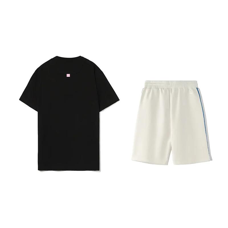 Li Ning Printed Loose Fit Pullover Short Sleeve Fashion Comfortable Shorts Casual Sports Suit Unisex Sportswear AHSU979-1+YKSV129-1