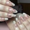 Almond-Shaped White Marble Cat Eye Heart Star Print Detachable Nails