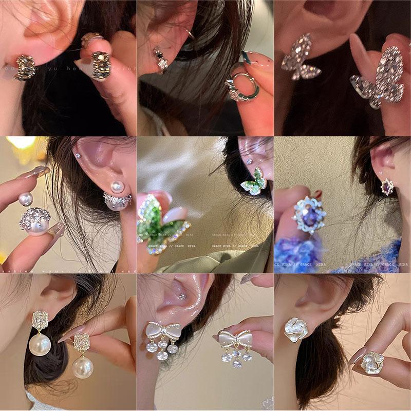 Annual explosion Pearl butterfly earrings women's high-end sense niche 925 silver needle earrings ear jewelry wholesale