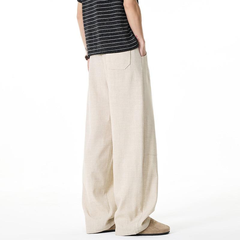 Old Money Style Vintage Linen Look Loose Drawstring Wide Leg Casual Pants