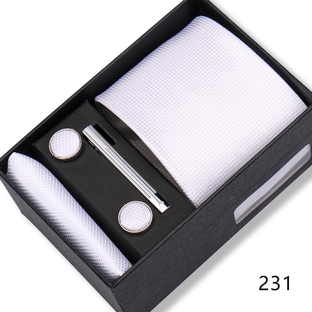 Men's Black & Wine Red Striped Plaid Tie Set with Pocket Square - Formal Wedding Gift Box