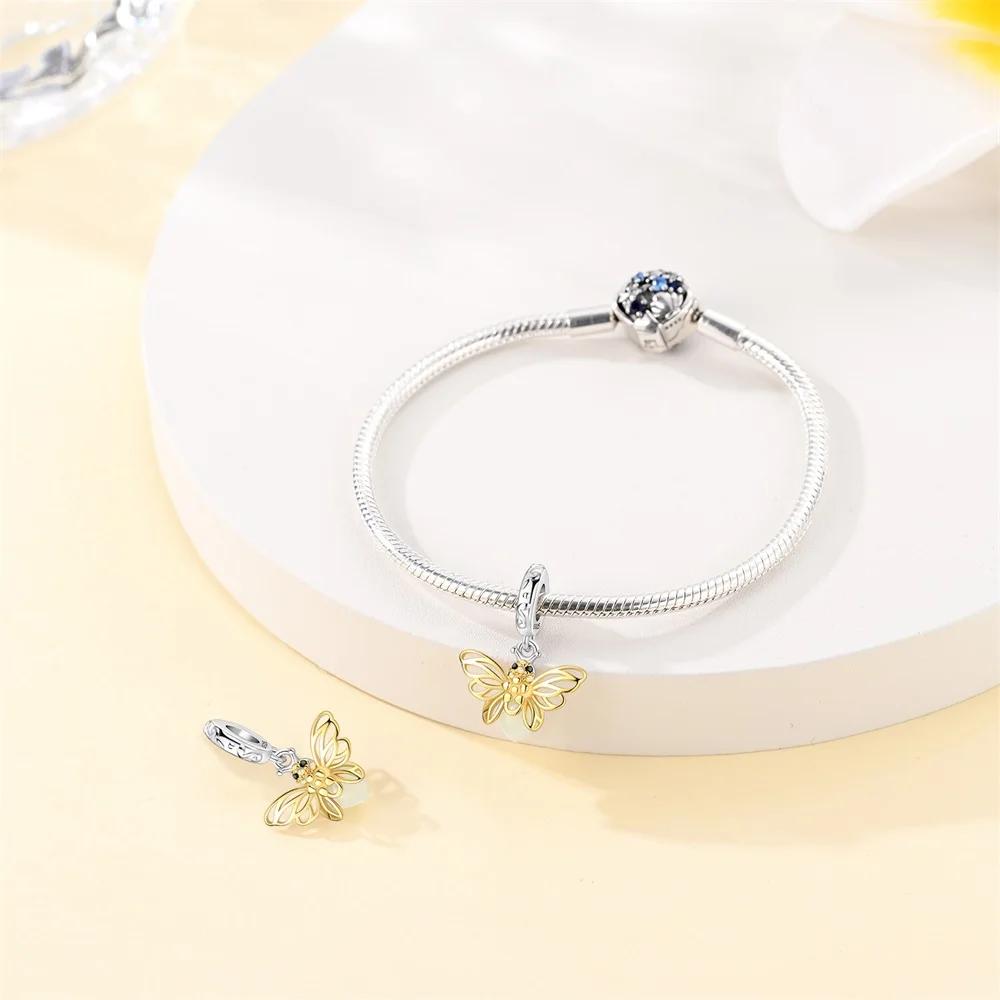Golden Hollow Bee Charms   Copper Original Beads Fit Original  Charms Bracelet Beads Jewelry Gifts For Women