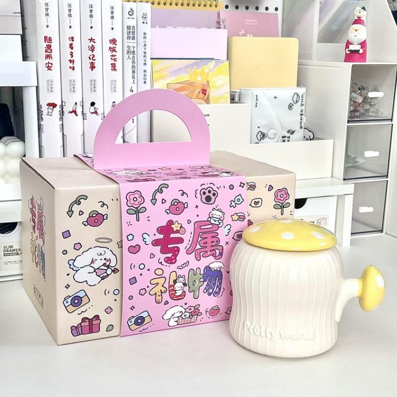 Hochwertige süße Pilztasse mit Deckel Mädchenherz Wasserbecher Keramiktasse mit großem Fassungsvermögen Mädchen Geburtstagsgeschenk