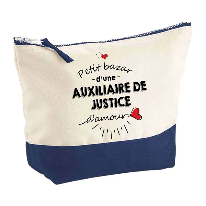 Pochette fond bleu Bazar d'une Auxiliaire De Justice d'Amour - Cadeau Original Trousse Maquillage Grand Format