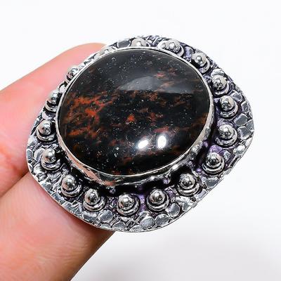 Natural Mahogany Obsidian Gemstone 925 Sterling Silver Ring Size 10.5 K1p37