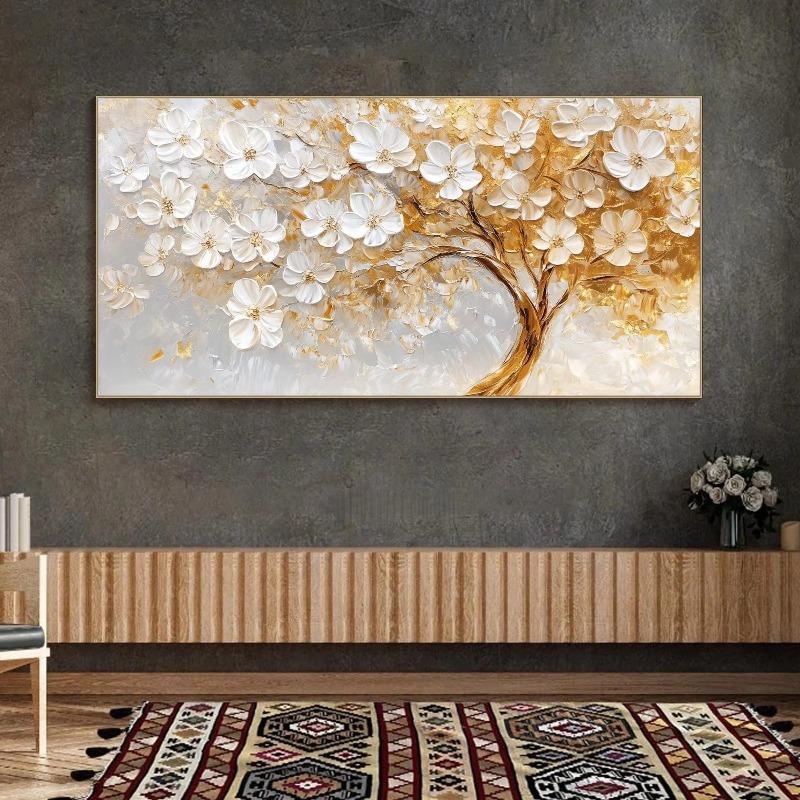 Modern Golden Flower Pattern Canvas Painting Art for Living Room Modern Canvas Poster for Bedroom and Living Room Decoration