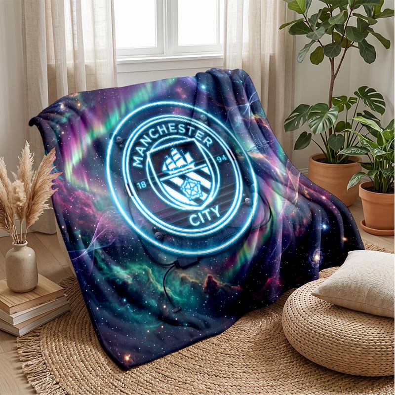 Manchester City Theme Blanket Soft Flannel Blanket Plush Throw Blanket Cozy Sofa Bed Blanket for Home Decor
