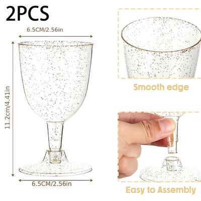 2Pcs Clear Gold Plastic Wine Glass Recyclable Shatterproof Wine Goblet Disposable Reusable Cups For Champagne