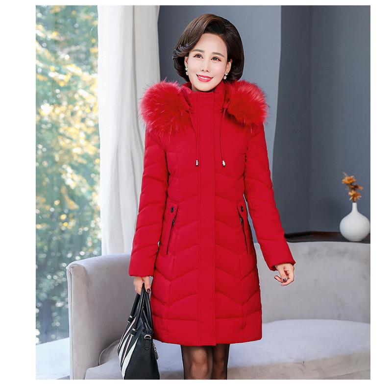 

Middle-aged and Elderly Large-size Women s Cotton-padded Clothes Women s Medium and Long Slim-fitting Thickened Cotton-padded Jackets XL красный