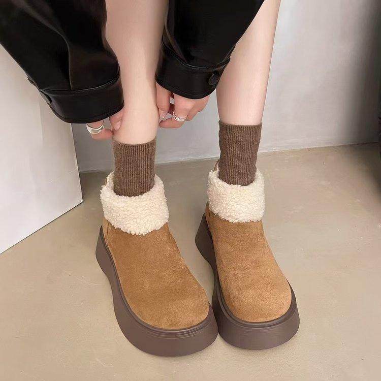 Neue dicksohlige, höhenerhöhende Schneestiefel für Damen, Fleece-Kurzstiefel und warme Baumwollschuhe