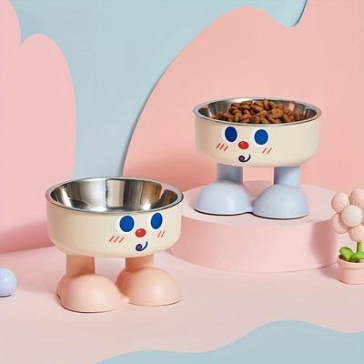 Cartoon Face Elevated Pet Bowl Anti Tip Non Slip Stainless Steel Cat Food Bowl Raised Feeding Bowl For Kitten Puppy Feeding
