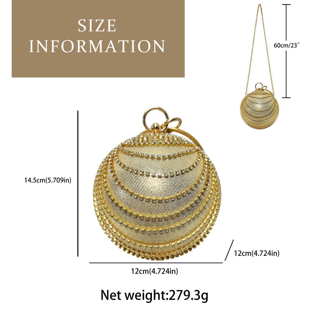2025 Luxury Diamond Evening Bags For Women Round Shape Shoulder Crossbody Bags Rhinestones Chain Party Wedding Clutch