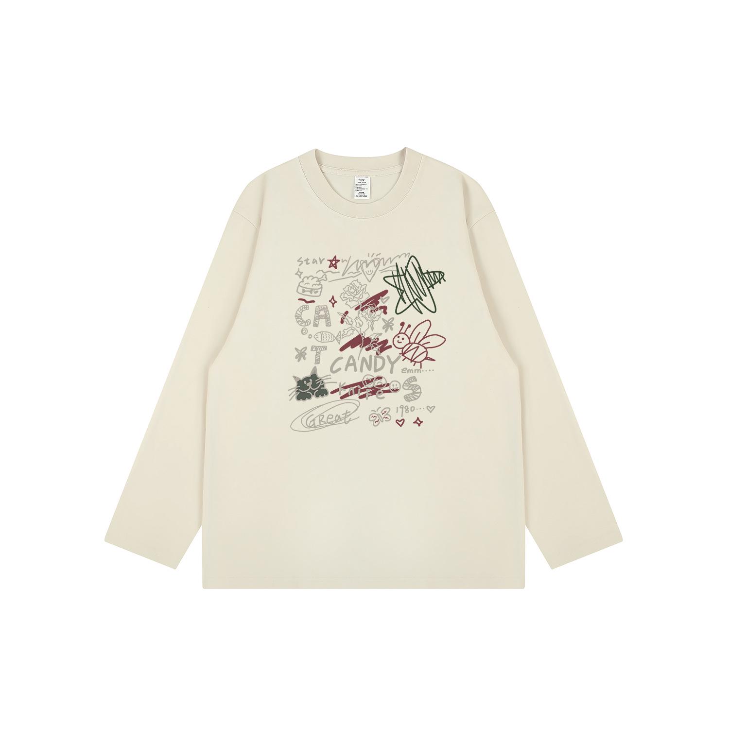 

Funky Trend Cartoon Print Couple Long-Sleeve T-Shirt - Versatile, Loose Fit, Pure Cotton for Autumn/Winter S